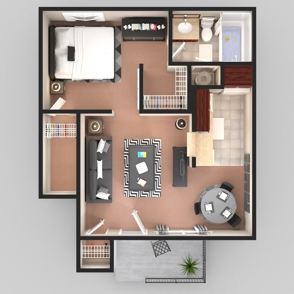 Floor plan for 1 bed, 1 bath, 500 sqft